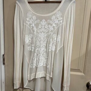 Vintage MNK "High-Low" Embellished Ivory-White Women's Top